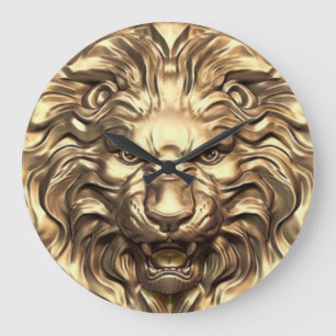 Horloge murale à tête de lion doré rugissant