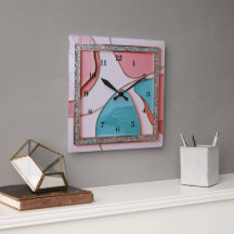 Horloge murale Abstraite rose et bleu
