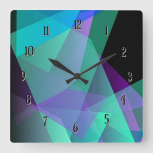 Horloge murale Abstraite violet et verte Carré