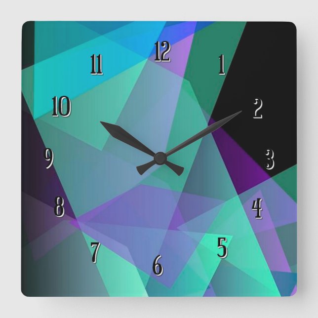 Horloge murale Abstraite violet et verte Carré (Recto)