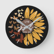 Horloge murale acrylique avec tournesol et papillo