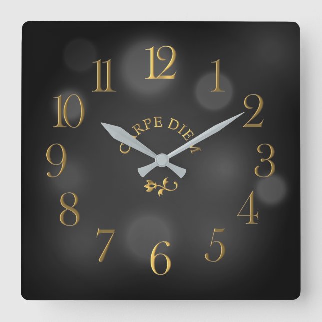 Horloge murale acrylique Carpe Diem Black Bokeh (Recto)