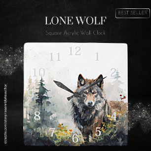 Horloge murale Acrylique Carré Wolf Lone