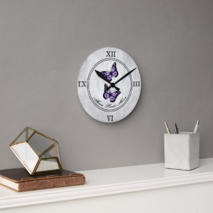 Horloge murale acrylique du papillon pourpre