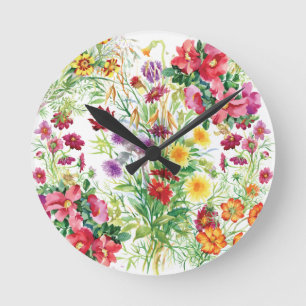 Horloge murale acrylique fleur sauvage, ronde (moy
