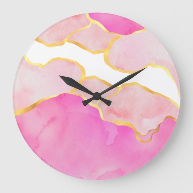 Horloge murale acrylique moderne Abstraite rose or (Recto)