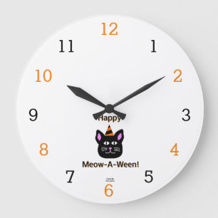 Horloge murale acrylique Noire Cat Meow-A-Ween