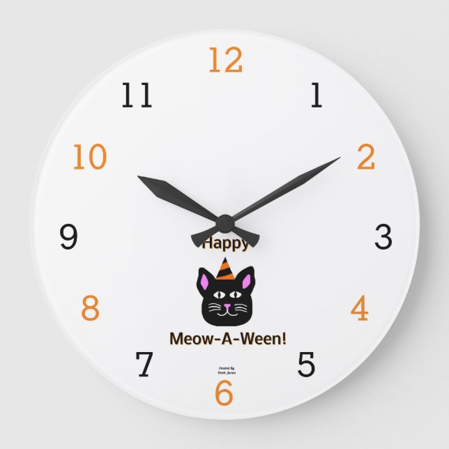 Horloge murale acrylique Noire Cat Meow-A-Ween (Recto)