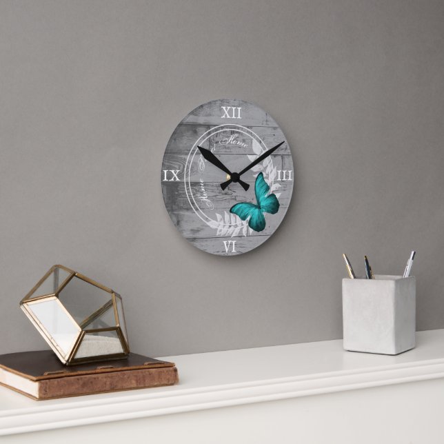 Horloge murale acrylique turquoise papillon (Bureau)