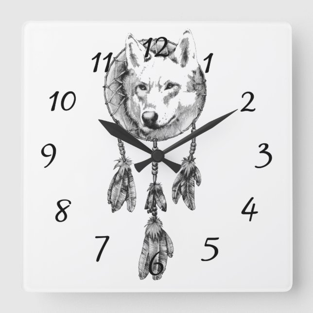 Horloge murale acrylique Wolf Dreamcatcher (Recto)