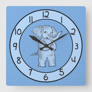 Horloge murale adorable Blue Elephant pour les gar