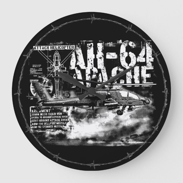 Horloge murale AH-64 Apache Arrondie (Grande) (Recto)