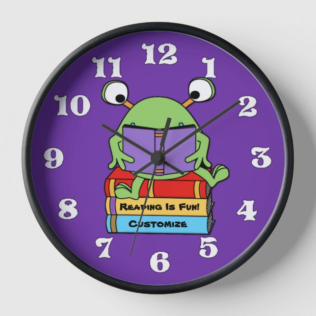 Horloge murale Alien qui aime les livres mignons « (Recto)