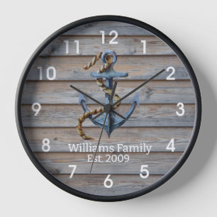 Horloge murale 'Anchors Away' cadre en bois noir