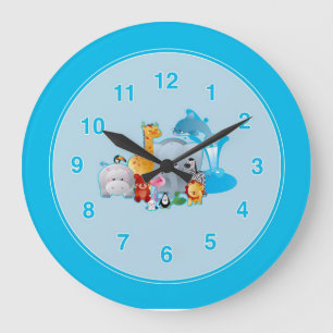 Horloge murale animaux de zoo pour enfants