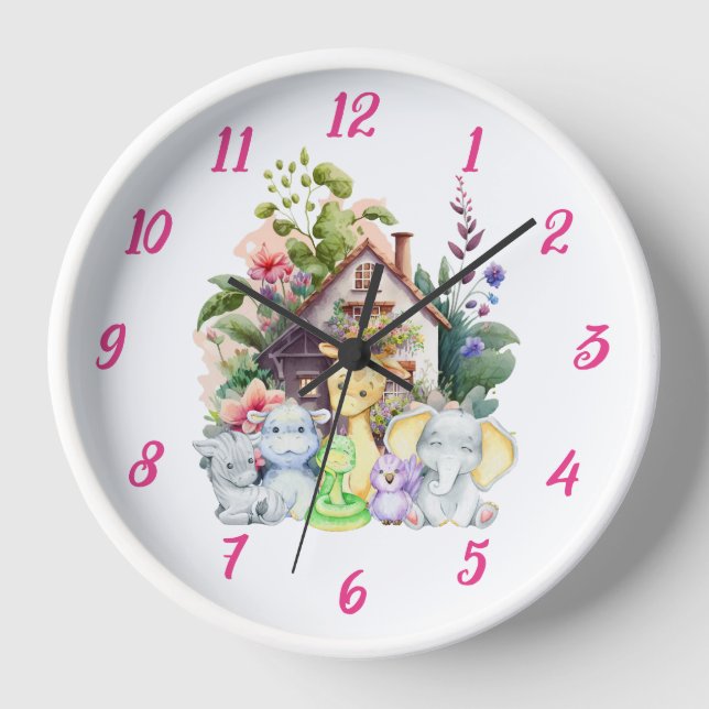 Horloge murale animaux mignons | Cadeau mignon pou (Recto)