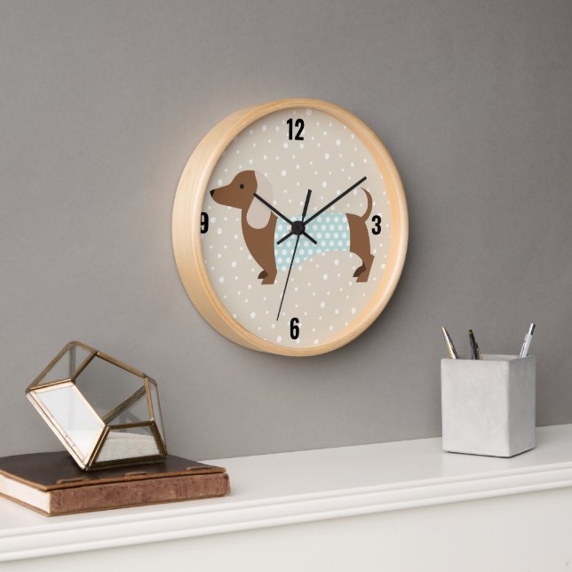 Horloge murale animée marron teckel (Bureau)