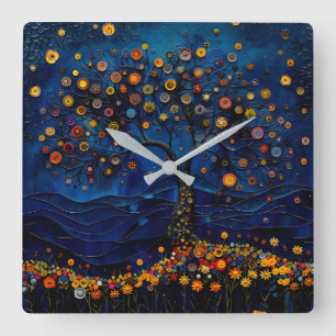 Horloge murale Arbre de Vie ciel nocturne Fantaisi