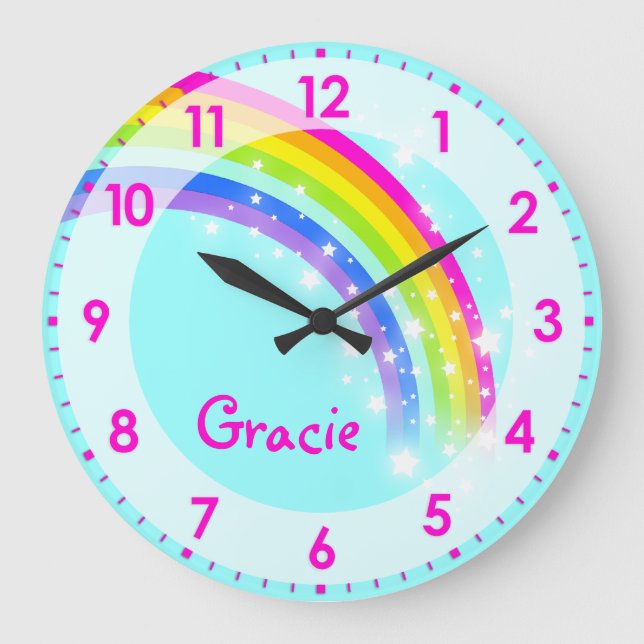 Horloge murale arc-en-ciel pour enfants fille prén (Recto)