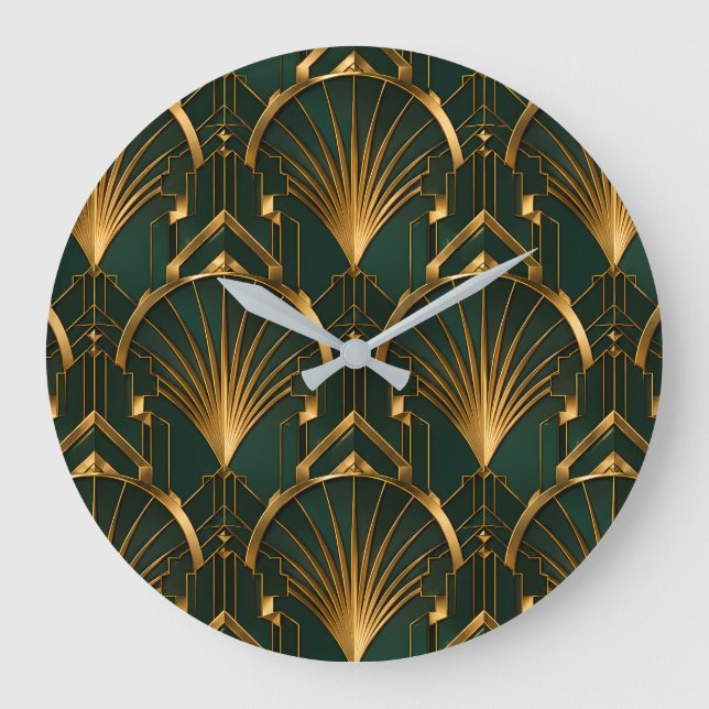 Horloge murale Art Déco de luxe vert émeraude et o (Recto)