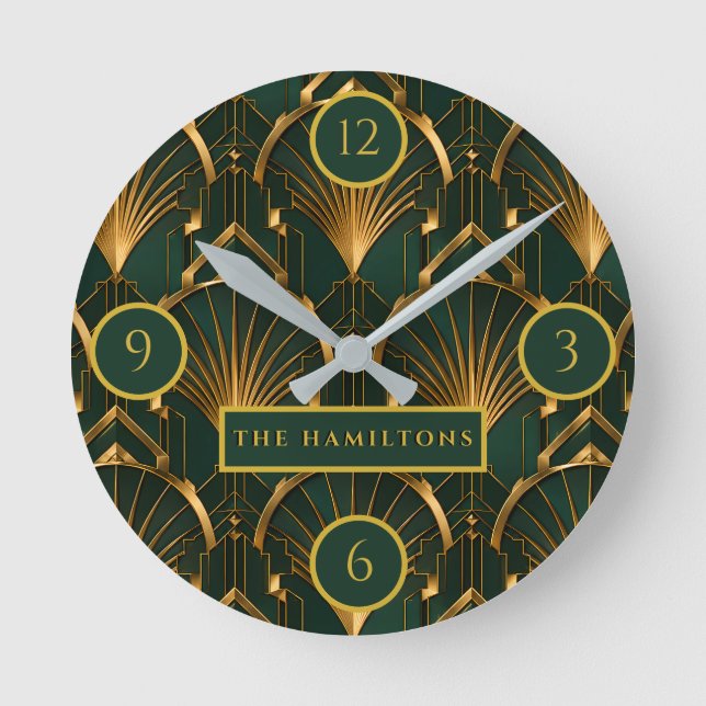 Horloge murale Art Déco de luxe vert émeraude et o (Recto)