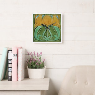 Horloge murale - Art Nouveau floral jaune