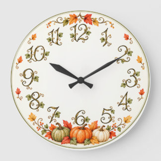Horloge murale automnale avec citrouilles et feuil