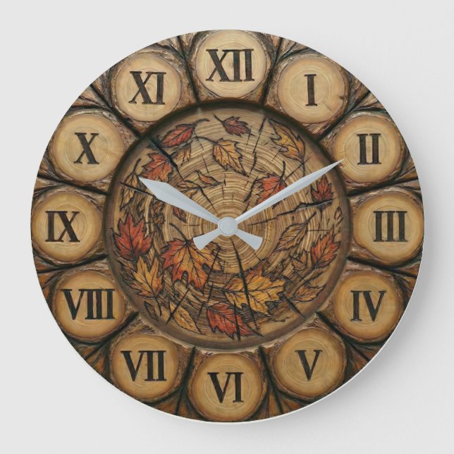 Horloge murale aux feuilles d'automne rustiques |  (Recto)