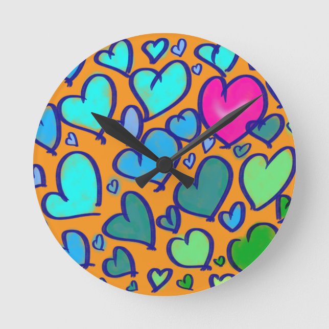 Horloge murale avec cœurs colorés (Recto)
