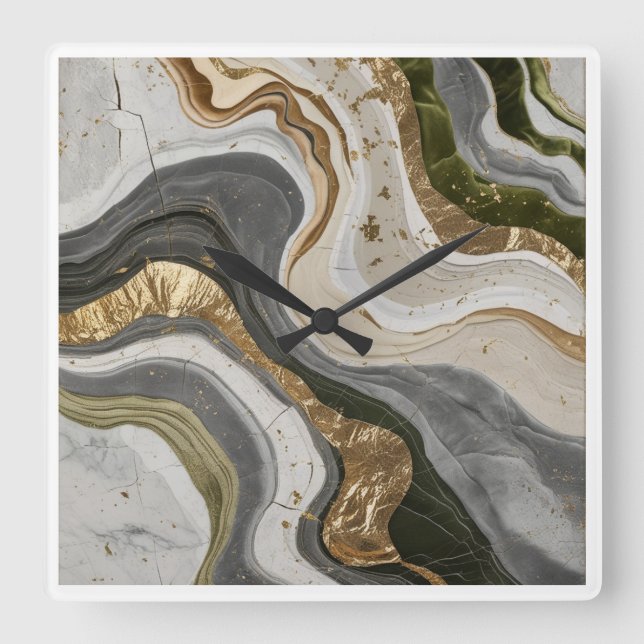 Horloge murale avec design en marbre vert onirique (Recto)