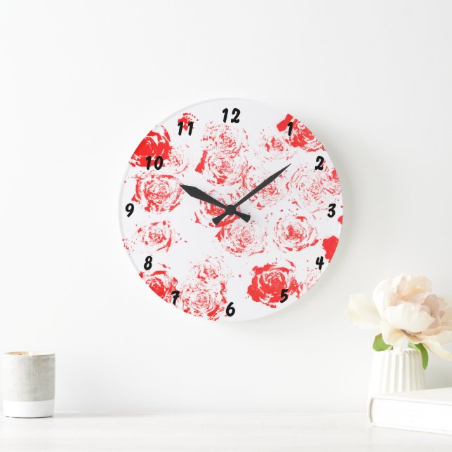 Horloge murale avec motif rose fait main (Maison)