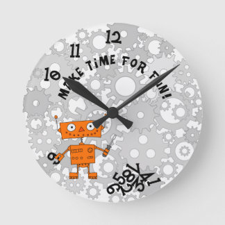 Horloge murale avec robot orange