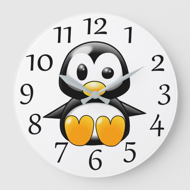 Horloge murale avec un pingouin mignon sur fond bl (Recto)