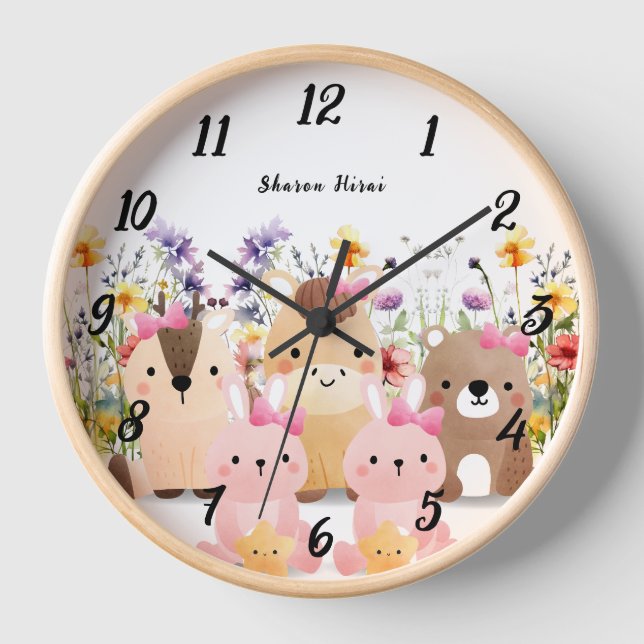 Horloge murale Bébés Animaux Mignons et Fleurs des (Recto)