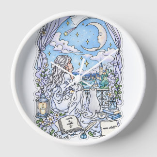 Horloge murale blanche Dreamy Moon Child™ | Vœu