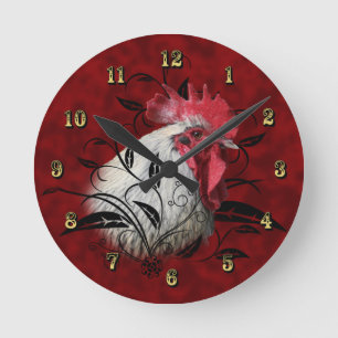 Horloge murale blanche rouge de cuisine de coq