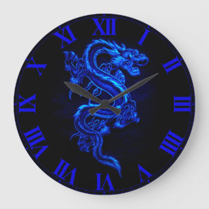 Horloge murale bleue asiatique de dragon