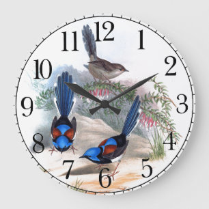 Horloge murale bleue d'animaux de faune d'oiseaux
