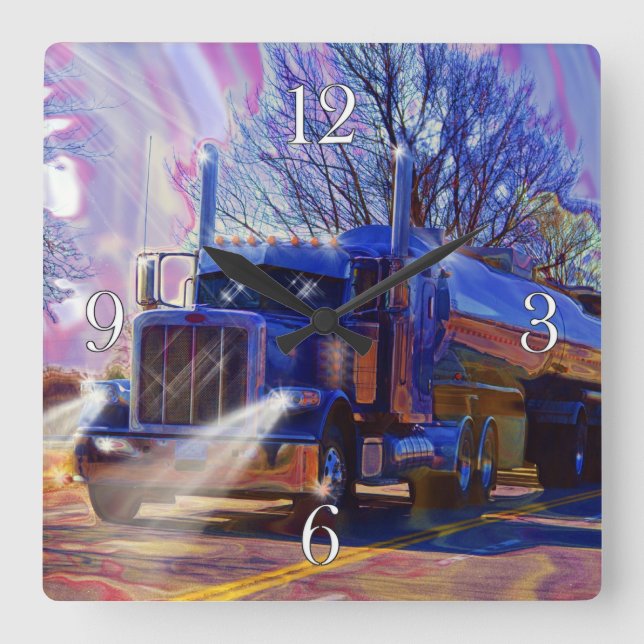 Horloge murale bleue de camion-citerne aspirateur (Recto)