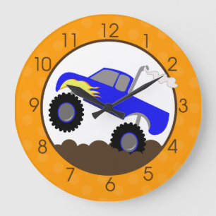 Horloge murale bleue de camion de monstre avec