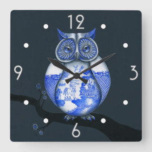 Horloge murale bleue de hibou de saule