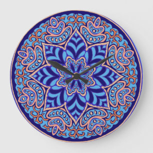 Horloge murale bleue de mandala