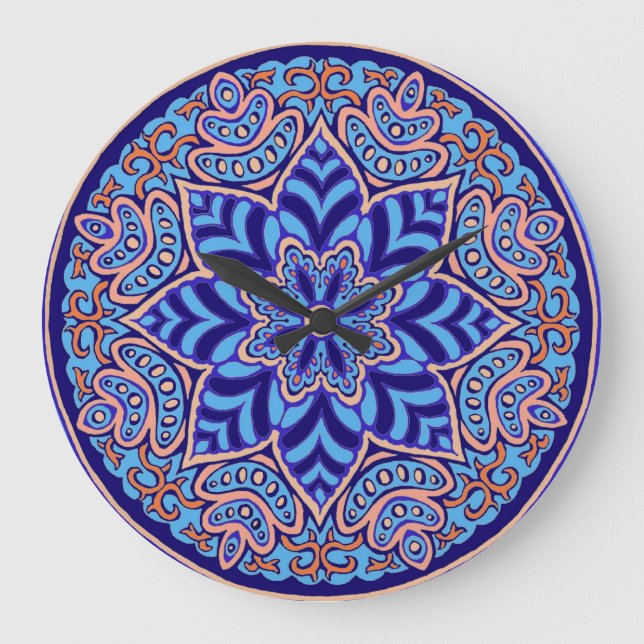Horloge murale bleue de mandala (Recto)