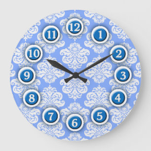 Horloge murale bleue et blanche de motif de