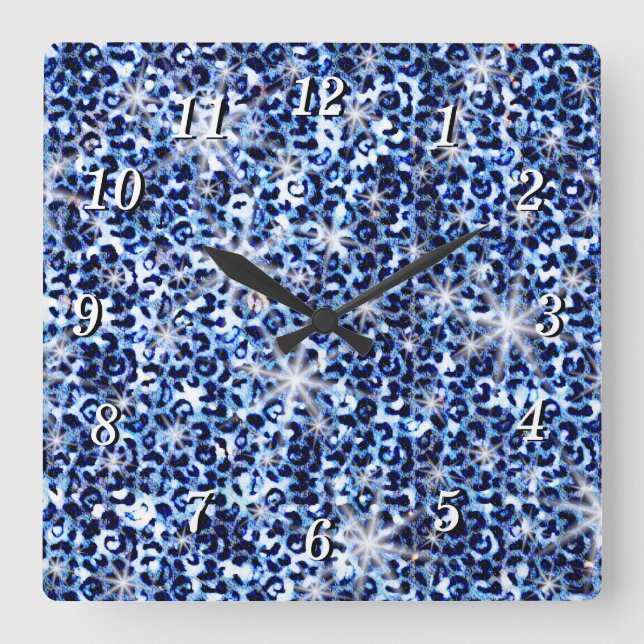 Horloge murale Blue Cheetah Sparkles (Recto)