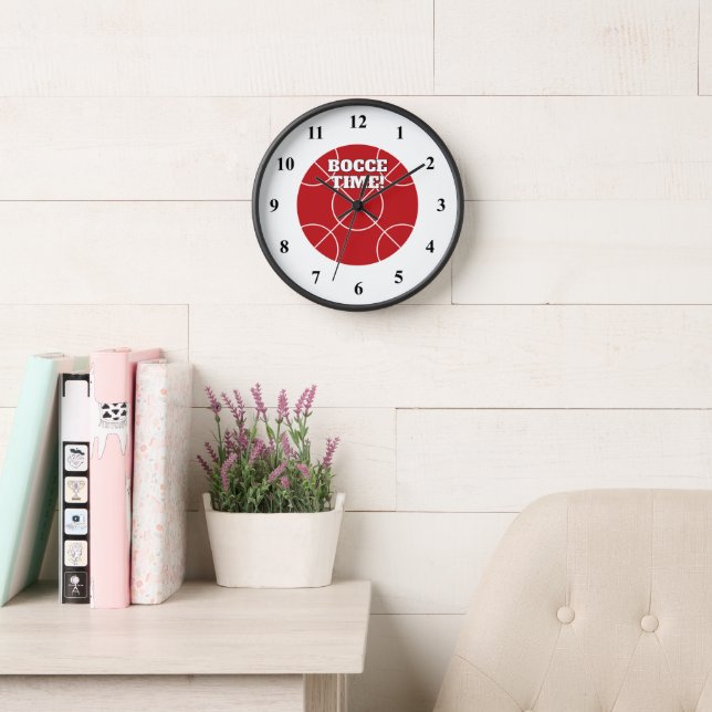 Horloge murale Bocce Rouge avec texte personnalisé (Salle de lecture)