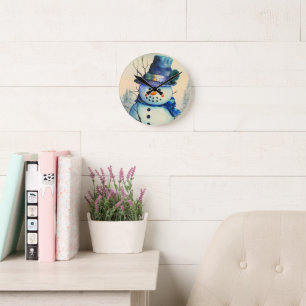 Horloge murale bonhomme de neige aquarelle