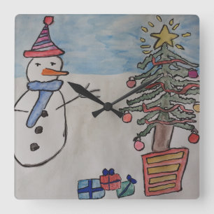 Horloge murale bonhomme de neige et sapin de Noël