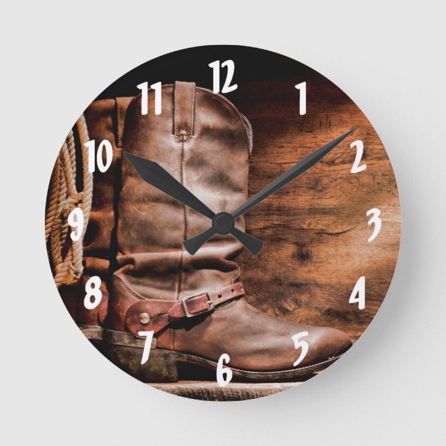 Horloge murale Boots de cowboy Barre Bois rustique (Recto)