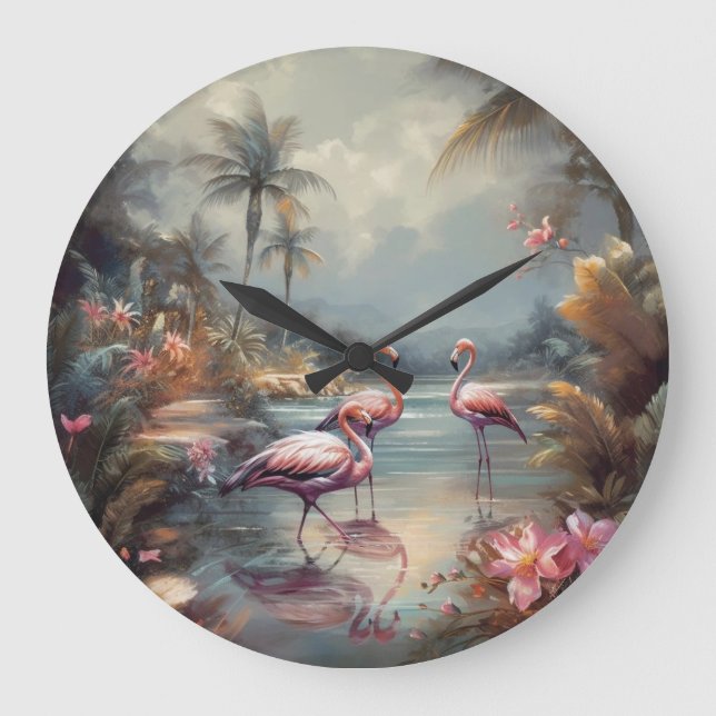 Horloge murale botanique vintage luxe de Flamingo  (Recto)